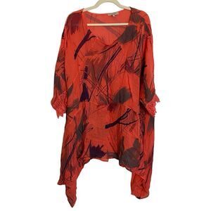 Womens Tunic Top Linen Artsy Relaxed Long Asymmetrical‎ Size 54 Italy Shark Bite